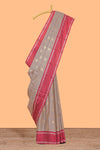 Beige zari motifs design kathan silk saree with self zari borders and matching blouse