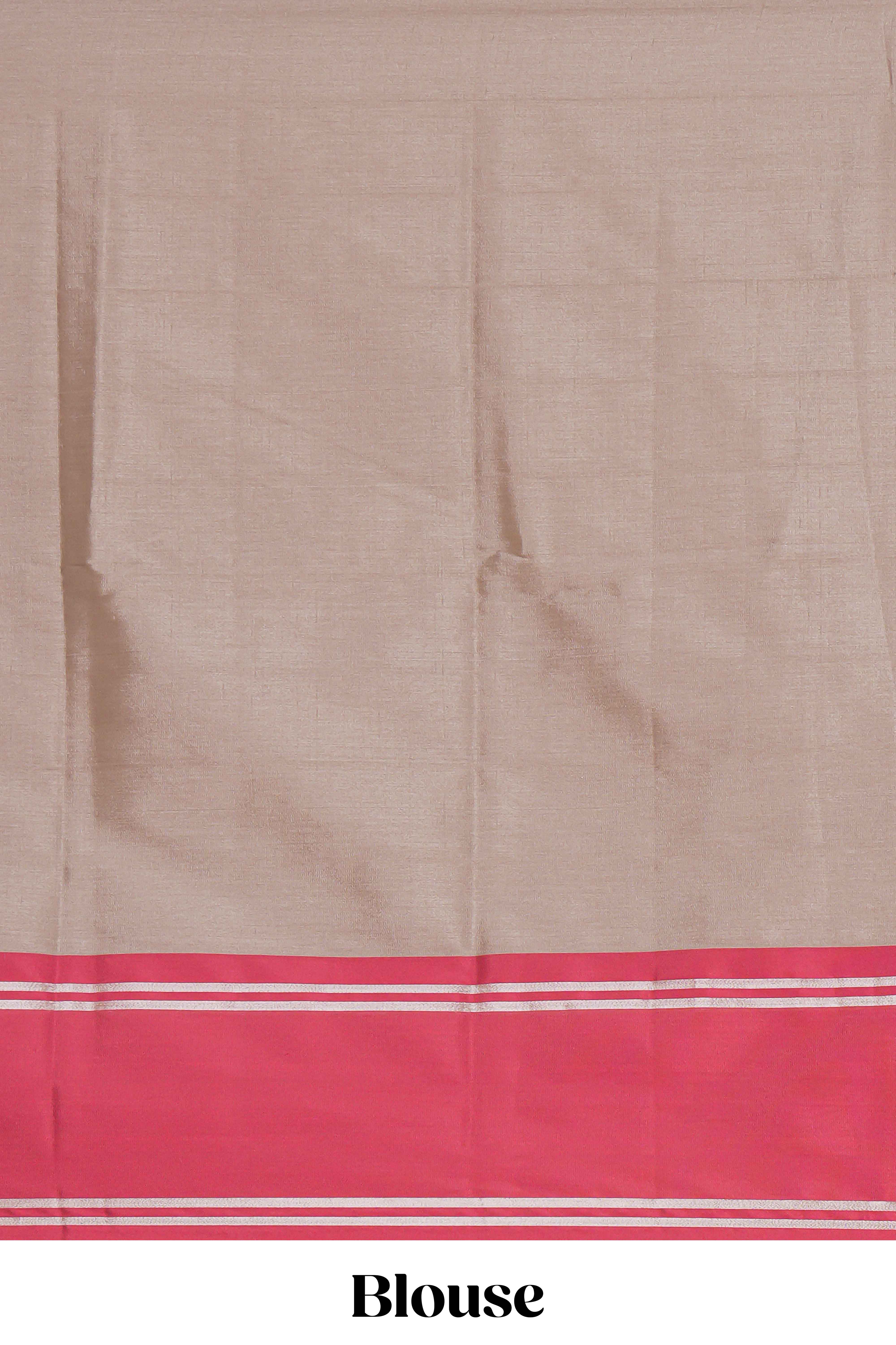 Beige zari motifs design kathan silk saree with self zari borders and matching blouse