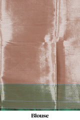 Peach floral zari design kathan silk saree with contrast zari borders and matching blouse