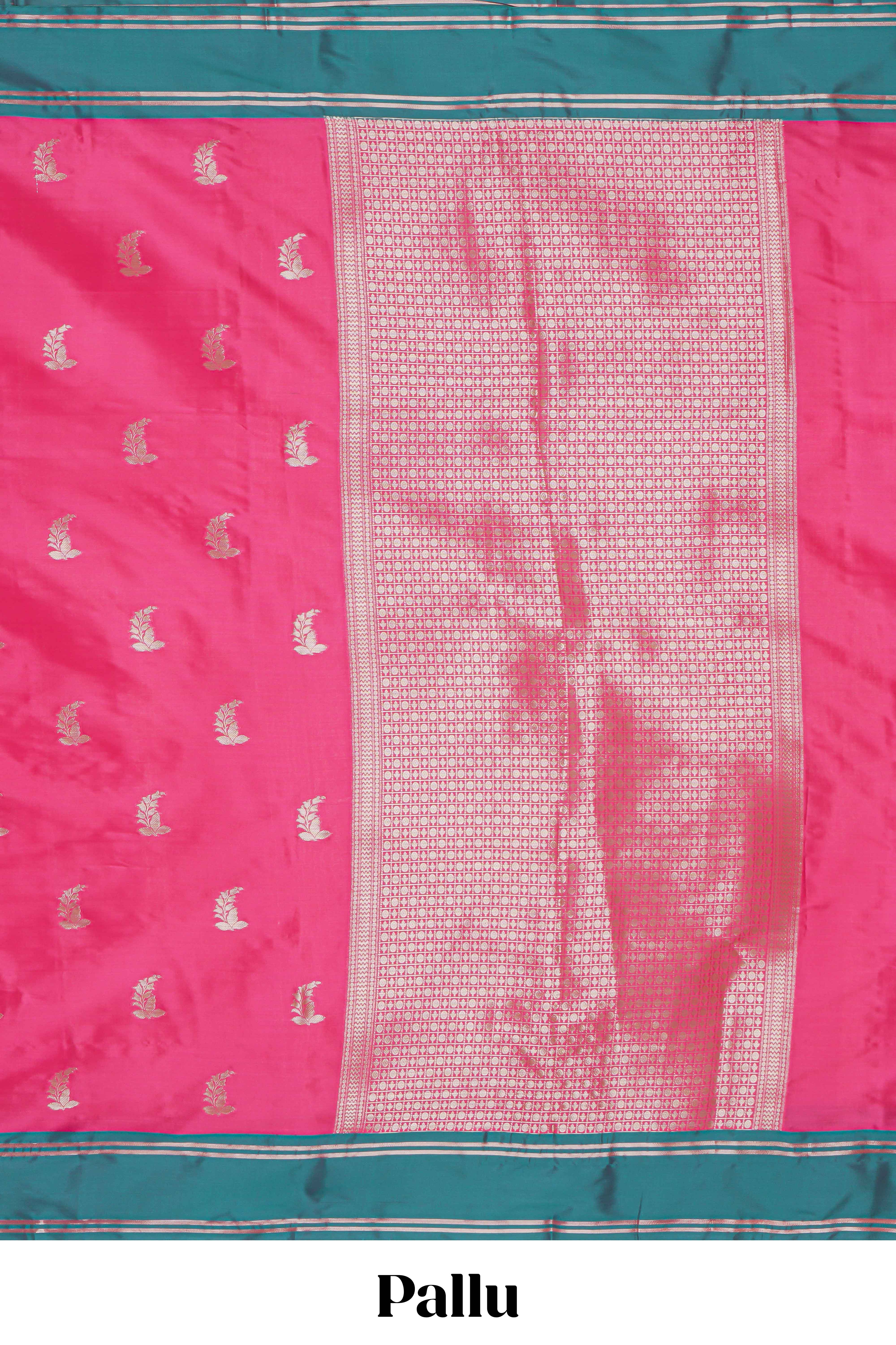 Pink floral zari design kathan silk saree with contrast zari borders and matching blouse