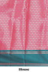 Pink floral zari design kathan silk saree with contrast zari borders and matching blouse