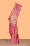Golden plain zari design kathan silk saree with contrast zari borders and matching blouse
