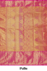 Golden plain zari design kathan silk saree with contrast zari borders and matching blouse
