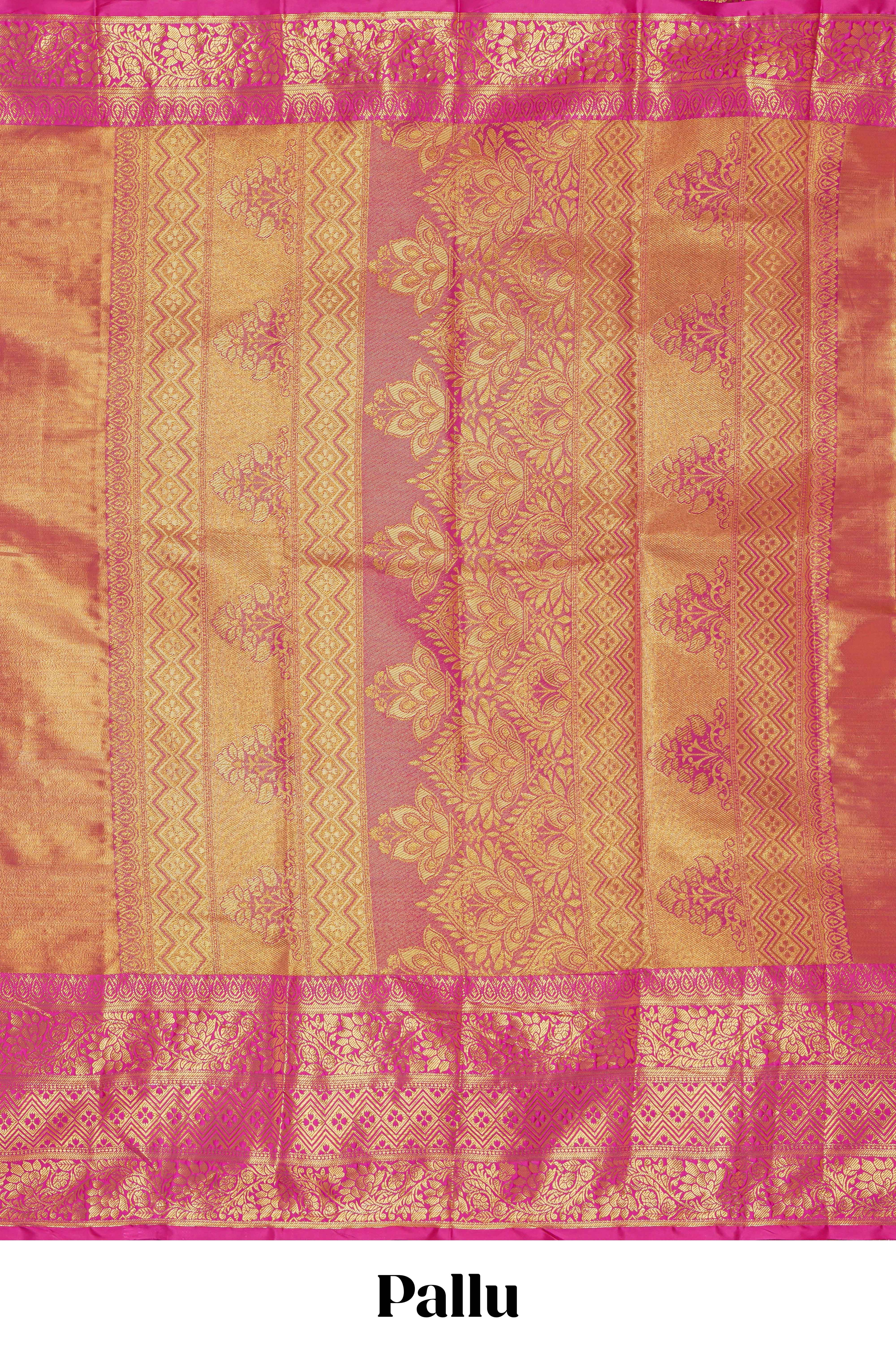 Golden plain zari design kathan silk saree with contrast zari borders and matching blouse