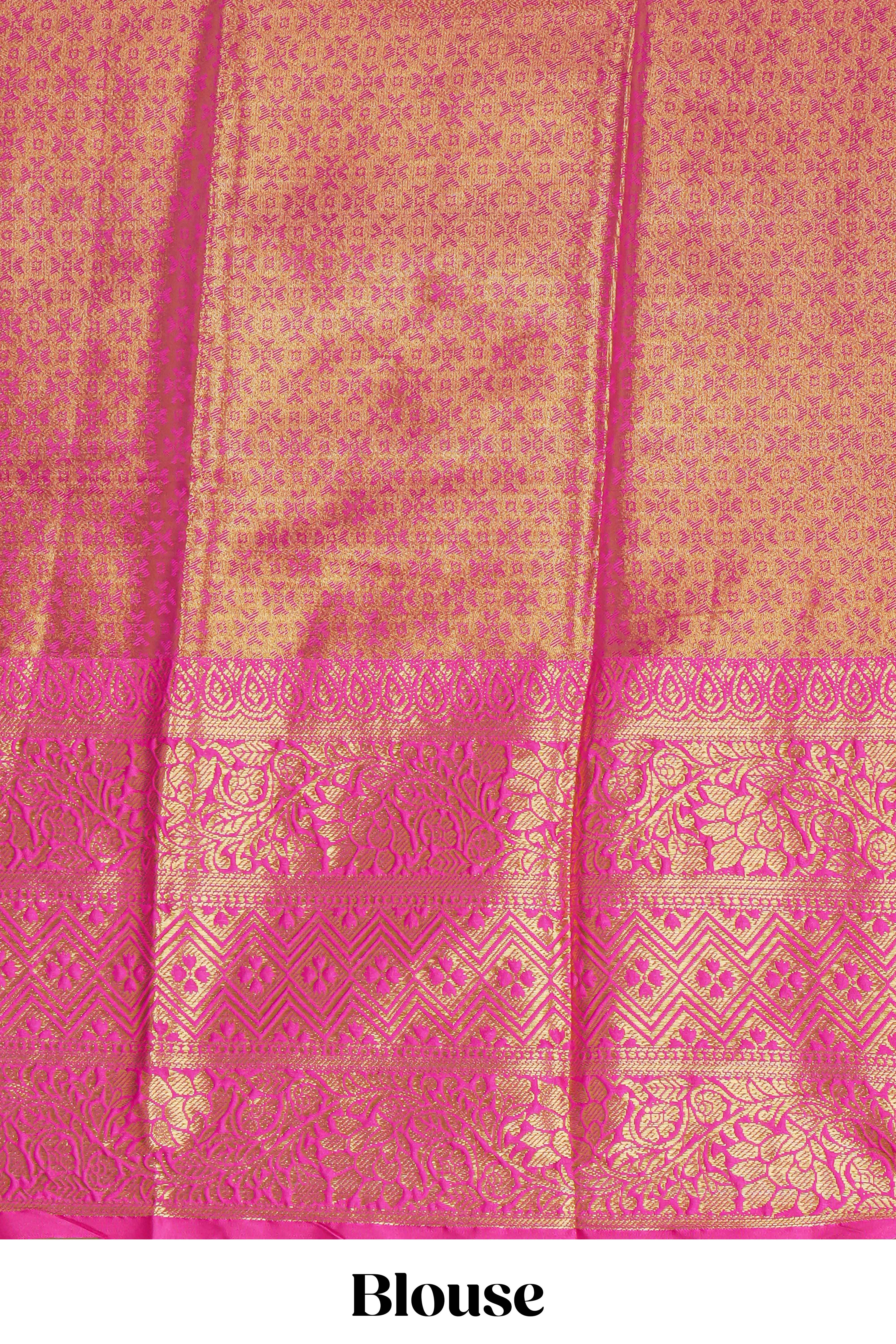 Golden plain zari design kathan silk saree with contrast zari borders and matching blouse