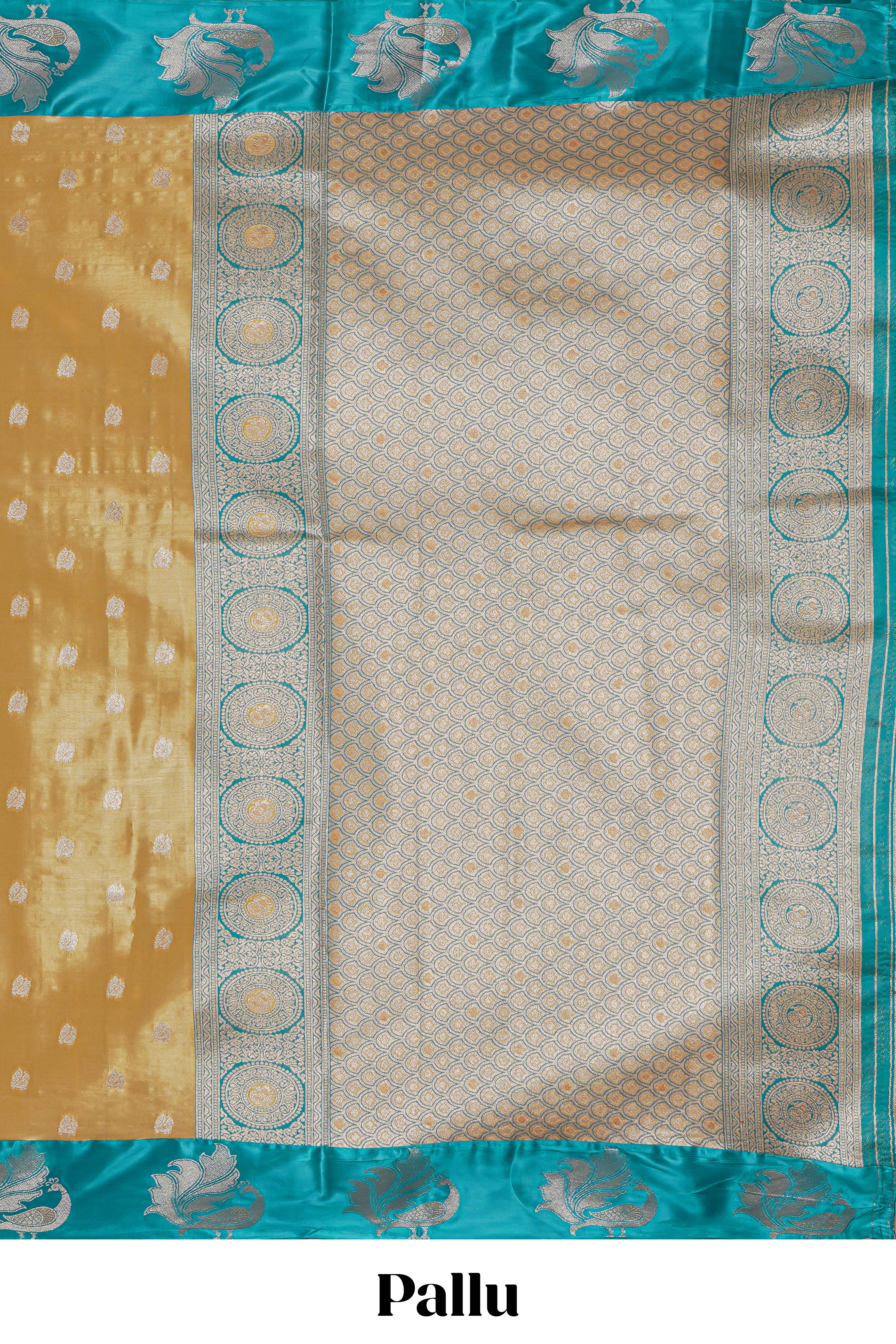 Mustard zari motifs design kathan silk saree with contrast borders and motifs blouse