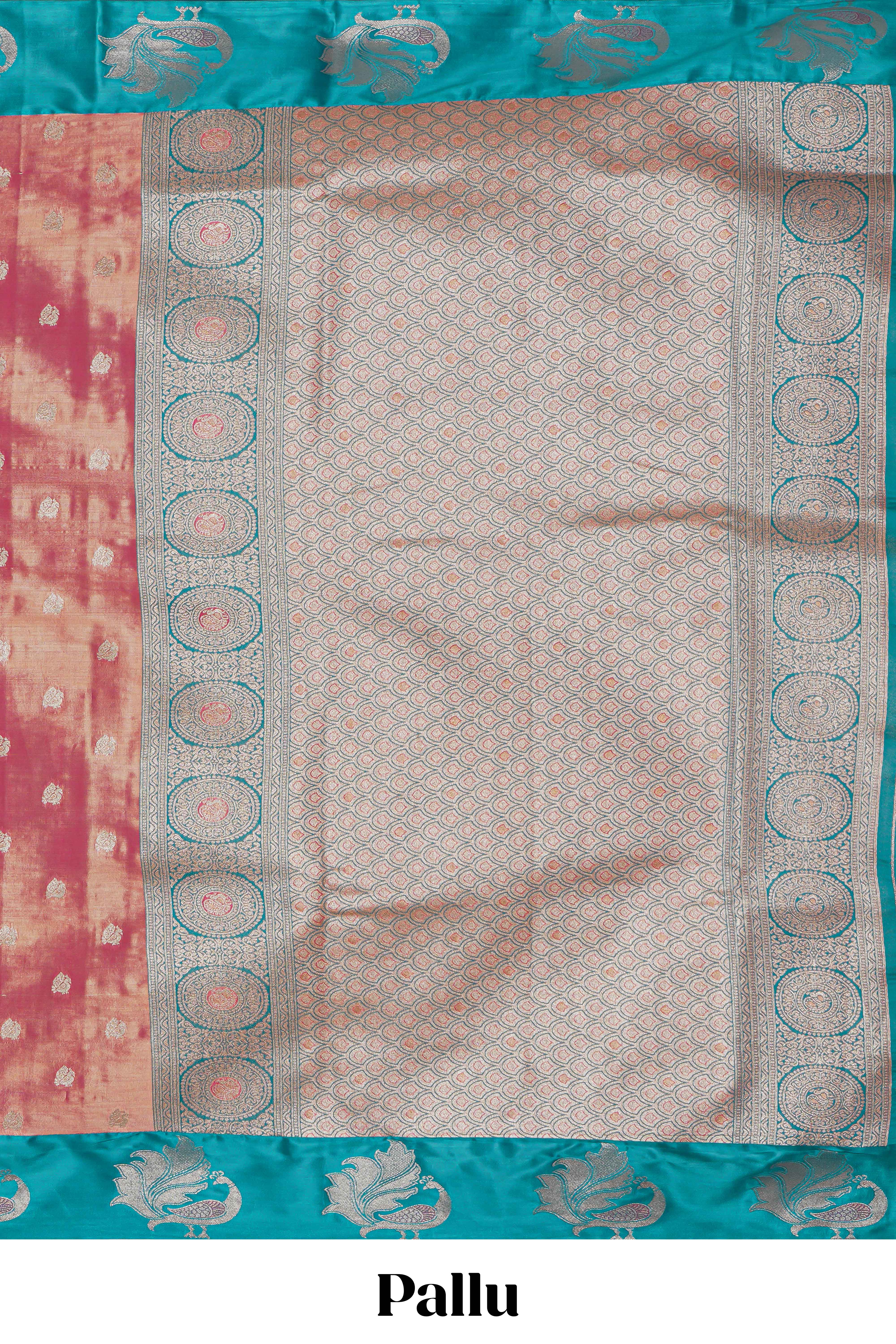 Pink zari motifs design kathan silk saree with contrast borders and motifs blouse