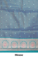 Pink zari motifs design kathan silk saree with contrast borders and motifs blouse