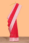 Red zari motifs design kathan silk saree with contrast borders and motifs blouse
