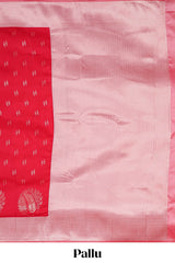 Red zari motifs design kathan silk saree with contrast borders and motifs blouse