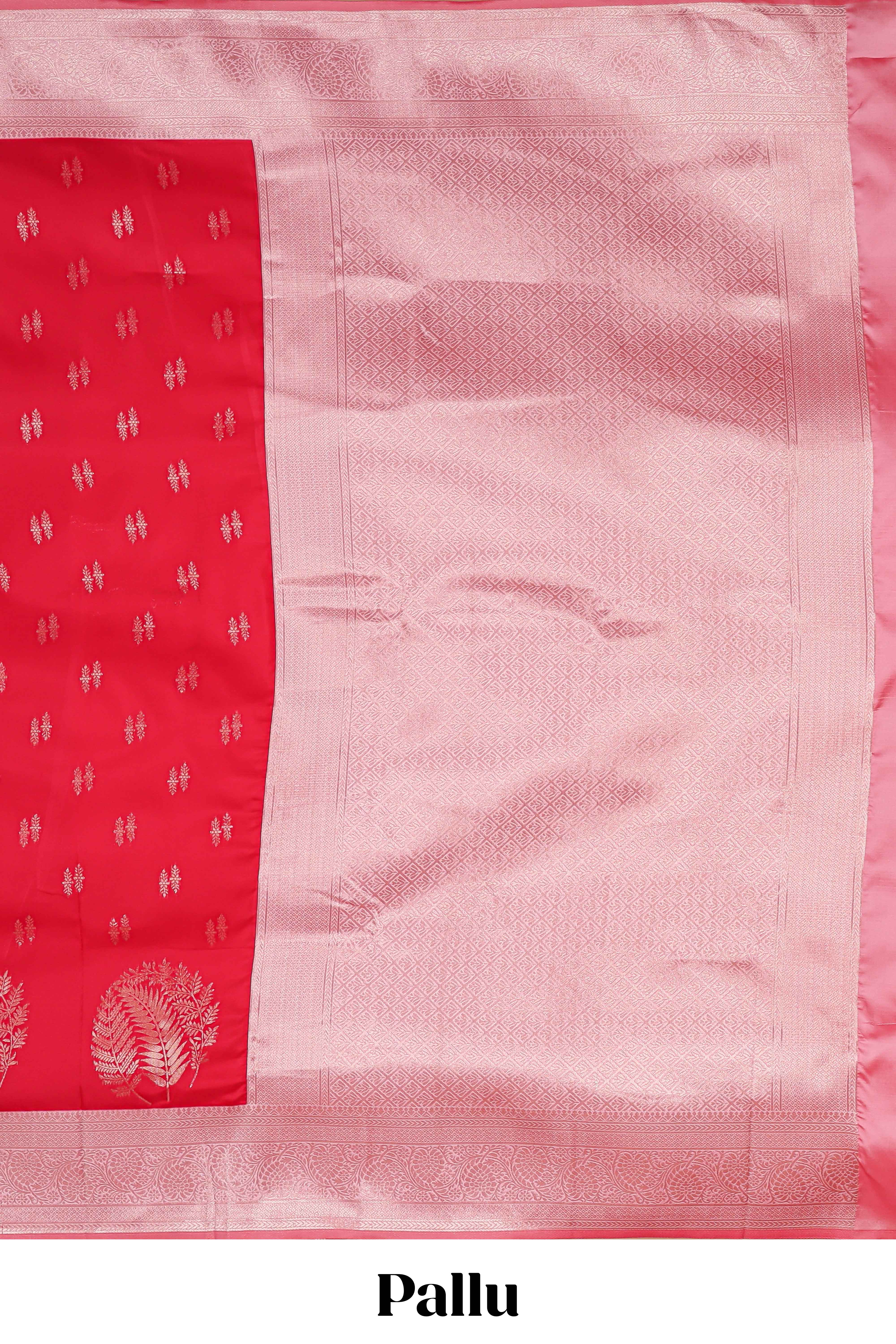 Red zari motifs design kathan silk saree with contrast borders and motifs blouse