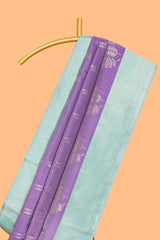 Lavender zari motifs design kathan silk saree with contrast borders and motifs blouse