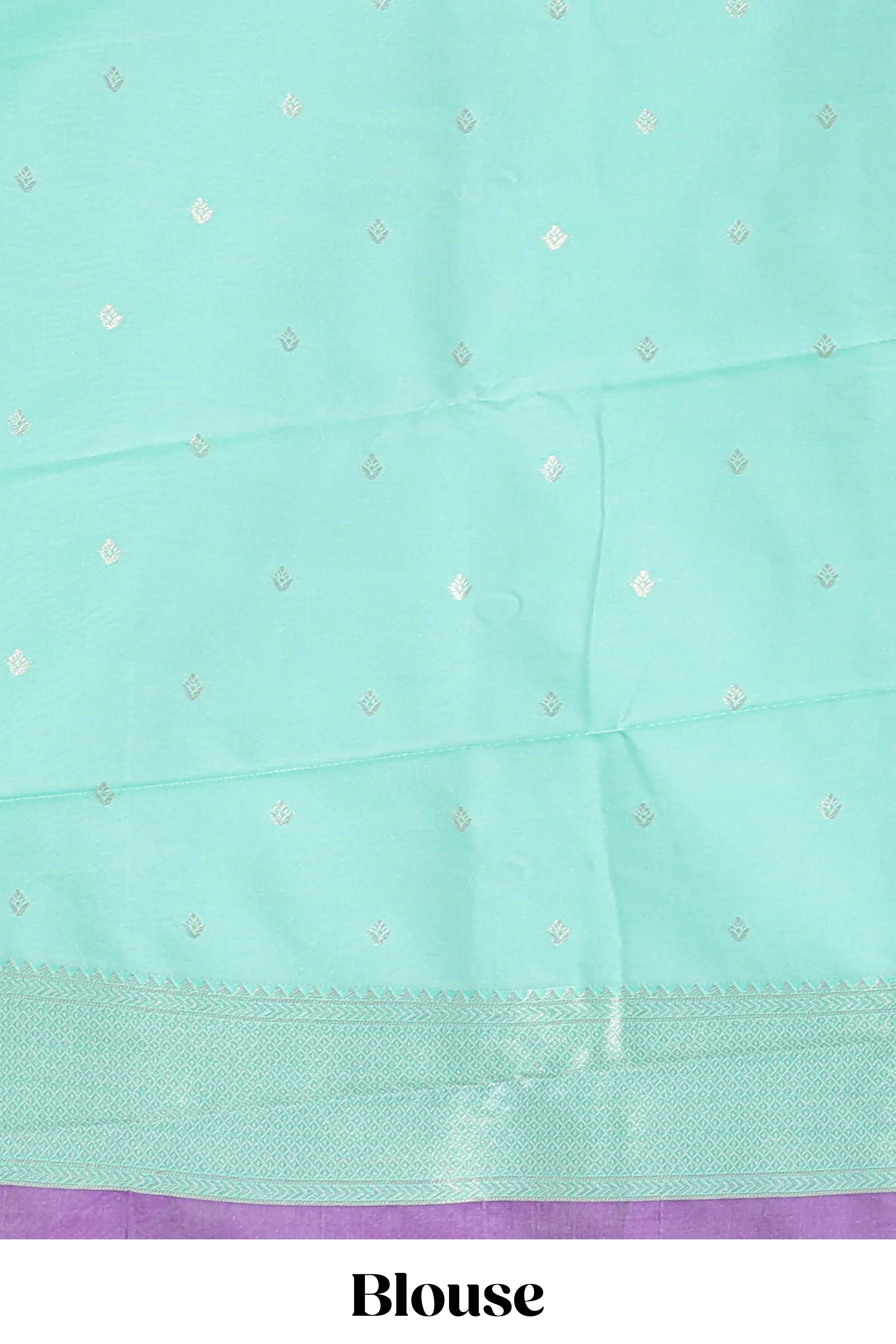 Lavender zari motifs design kathan silk saree with contrast borders and motifs blouse