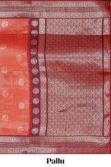 Orange checked motifs zari design kathan silk saree with contrast border and motifs blouse