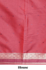 Orange checked motifs zari design kathan silk saree with contrast border and motifs blouse