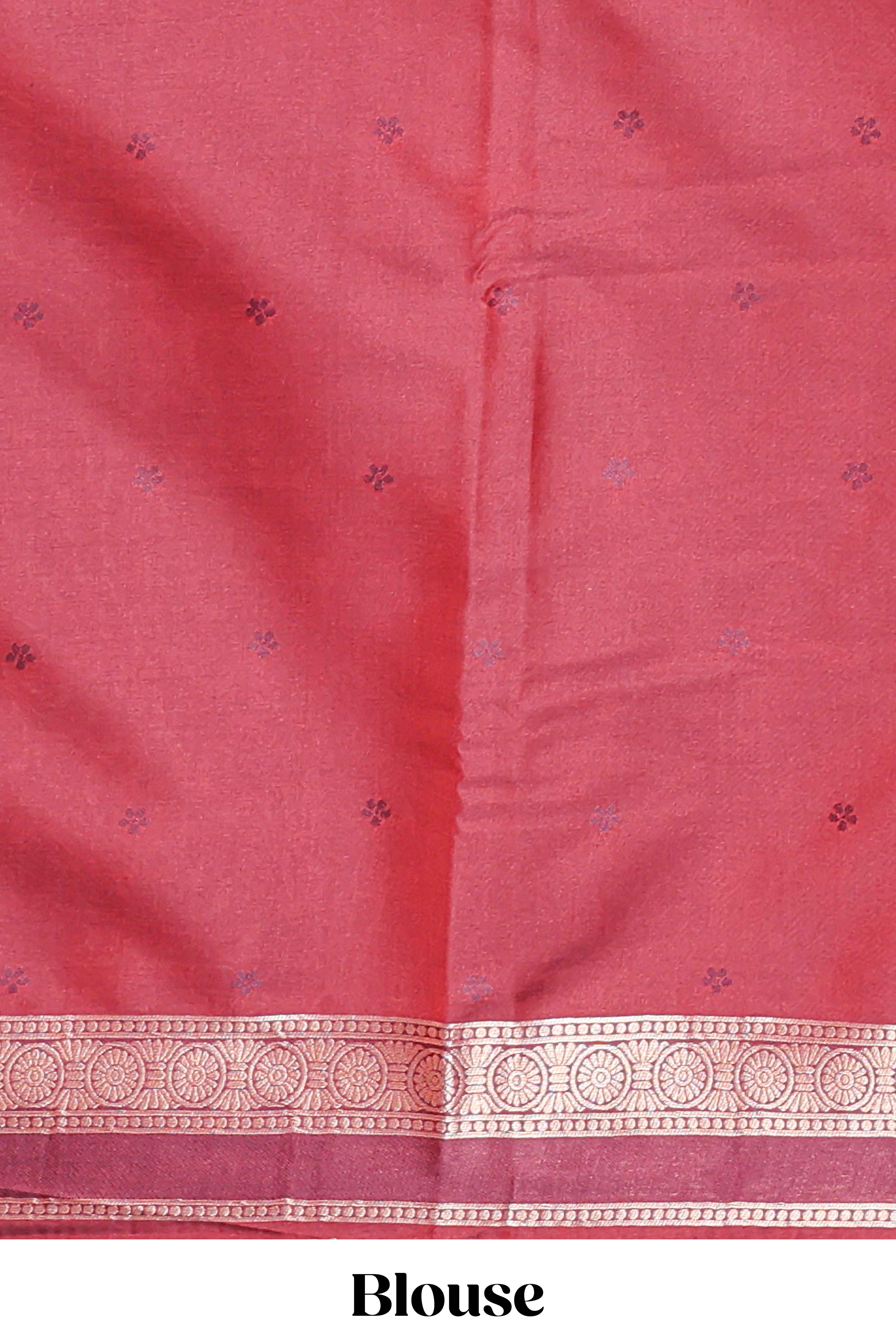 Orange checked motifs zari design kathan silk saree with contrast border and motifs blouse
