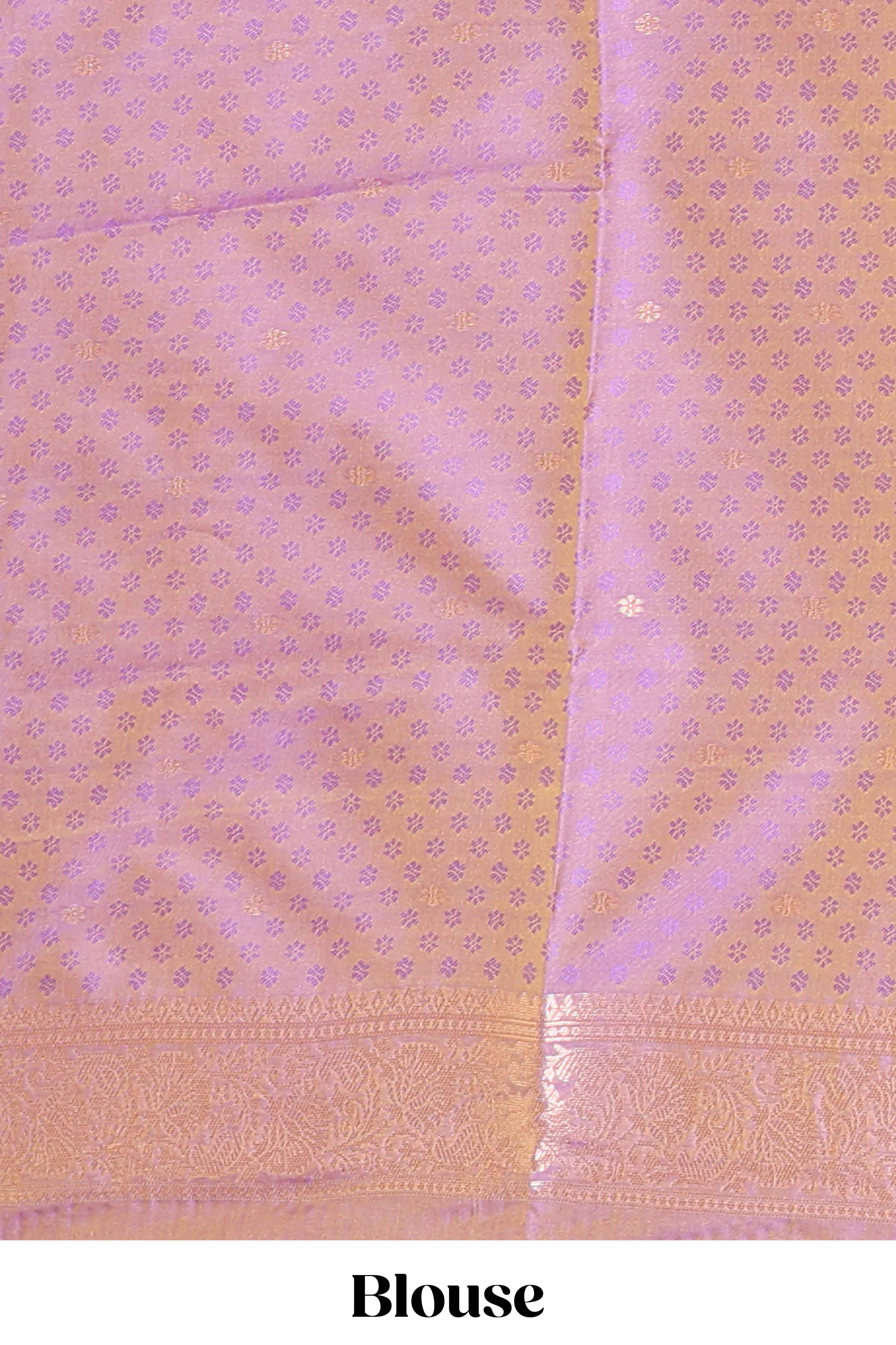 Borderless lavender floral zari design kathan silk saree with self pallu and motifs blouse