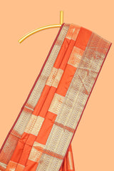 Orange geometric zari design kathan silk saree with self zari border and matching blouse