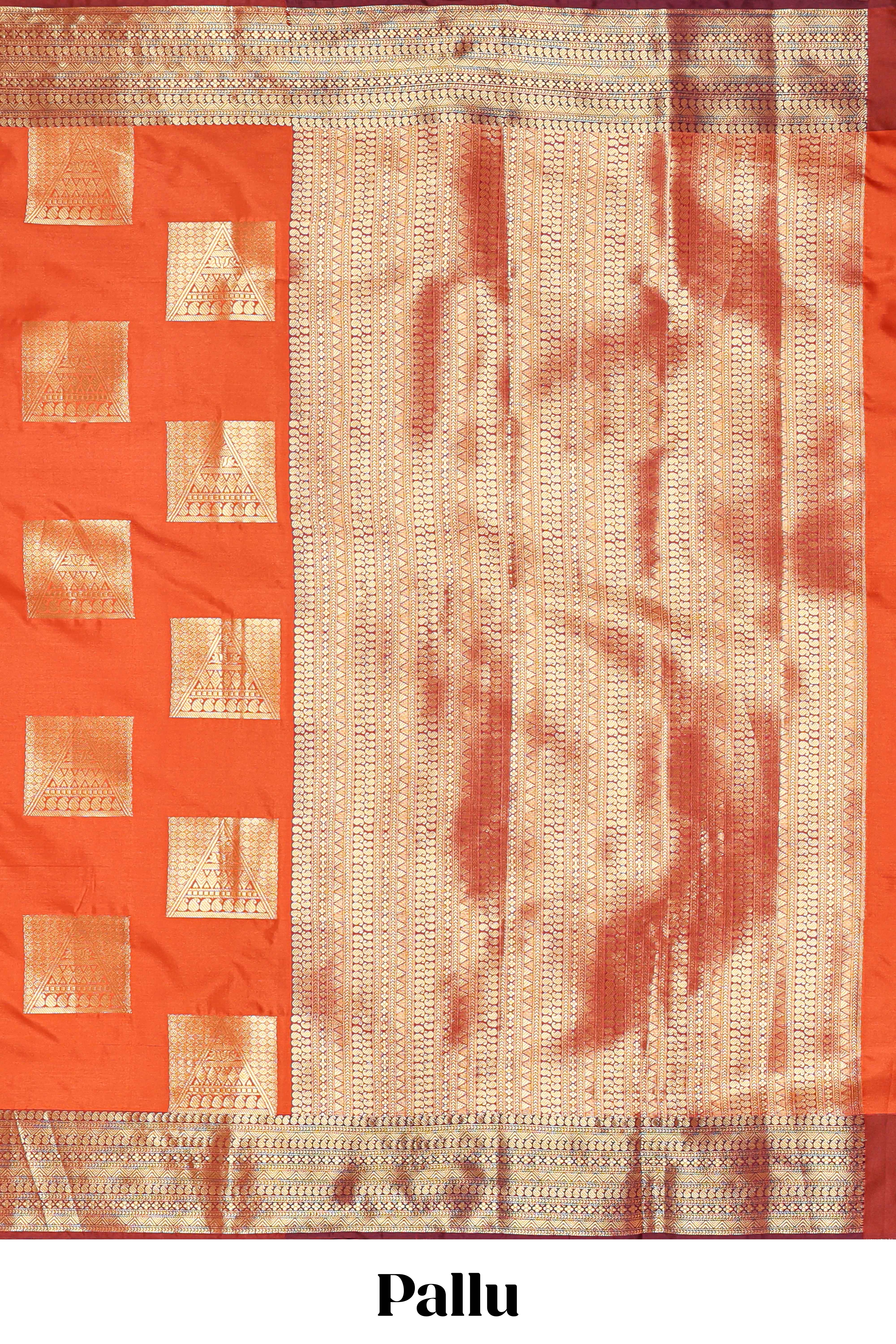Orange geometric zari design kathan silk saree with self zari border and matching blouse