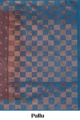 Dark mauve zari motifs design kathan silk saree with contrast border and zari checked pallu