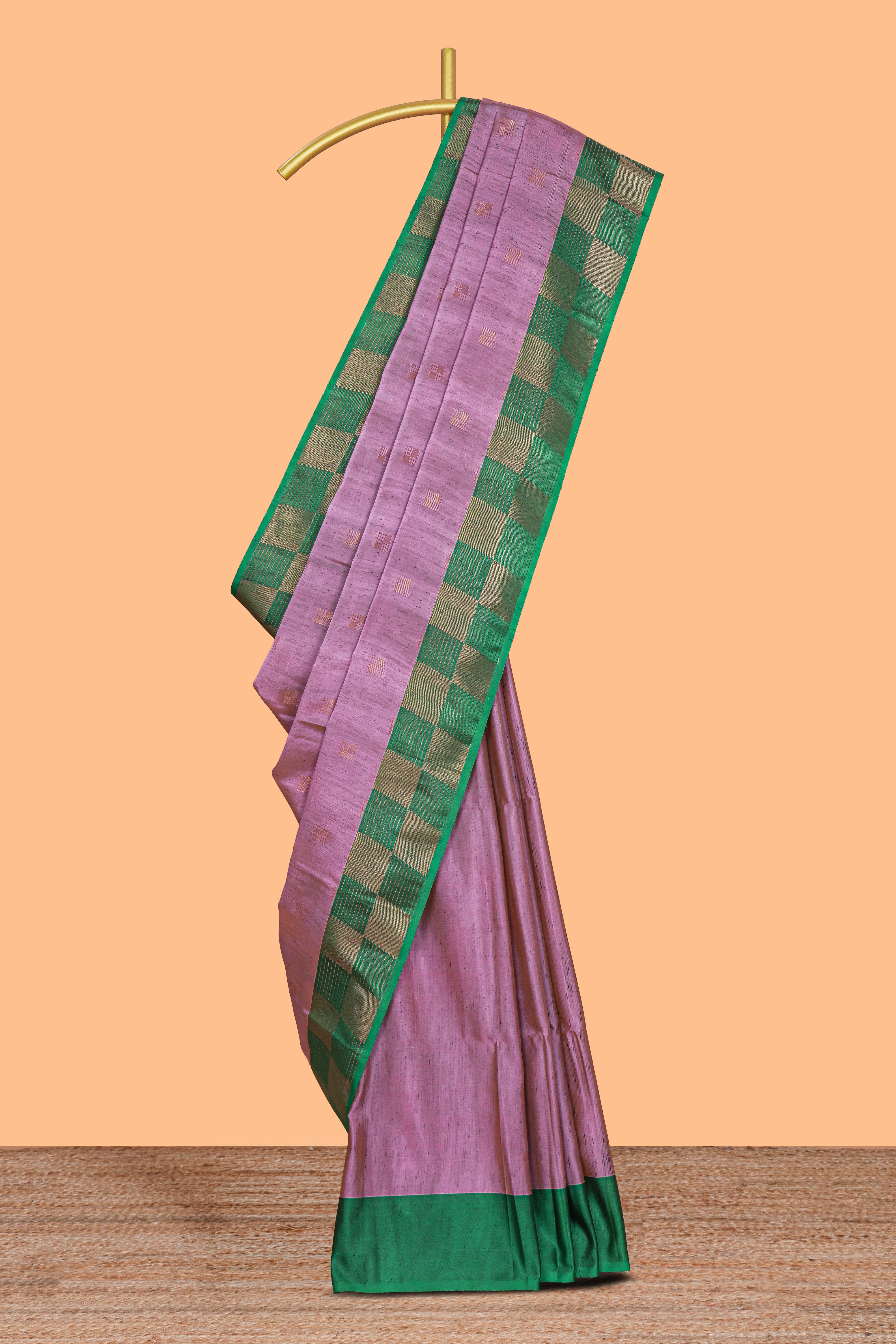Sky magenta zari motifs design kathan silk saree with contrast border and zari checked pallu