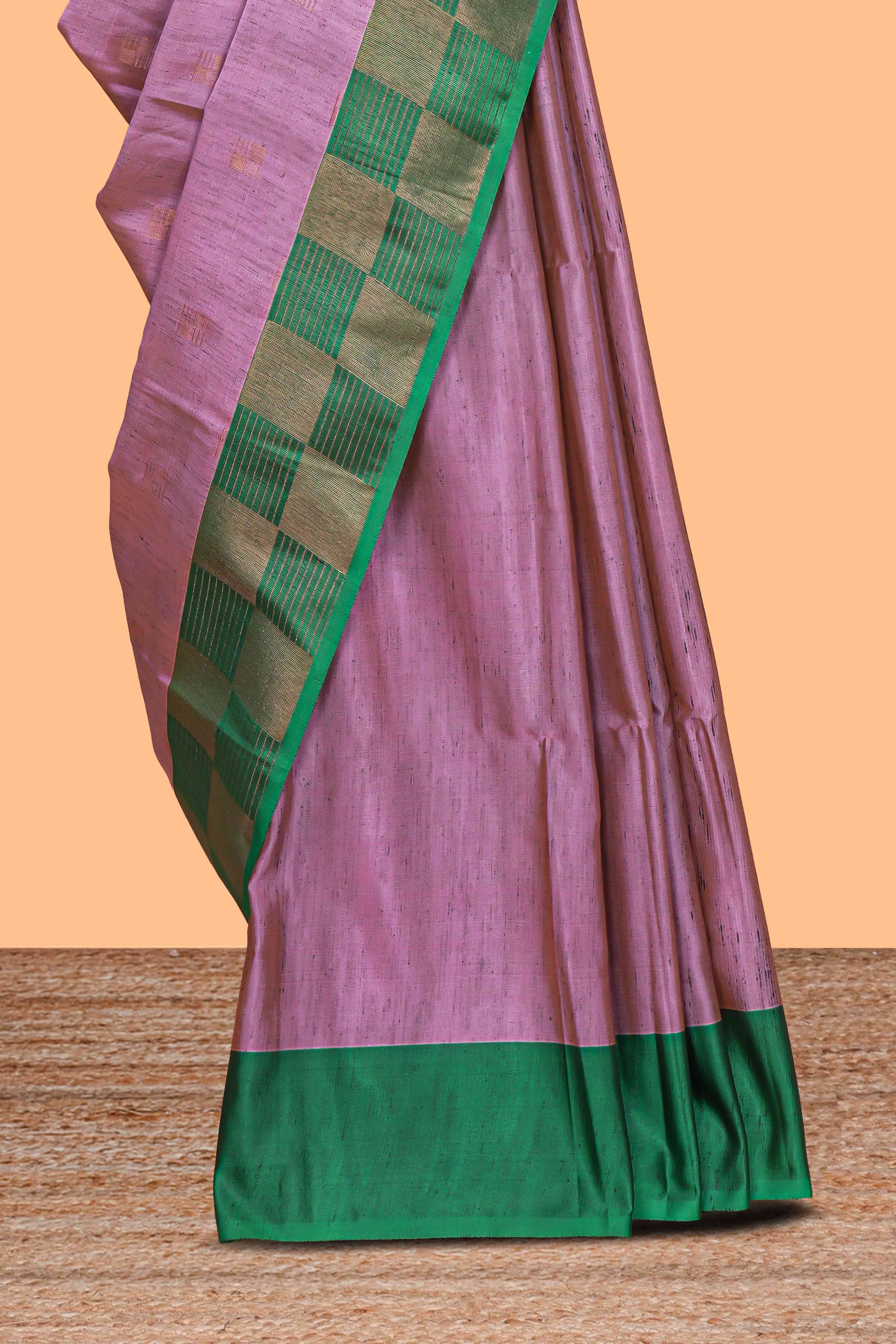 Sky magenta zari motifs design kathan silk saree with contrast border and zari checked pallu