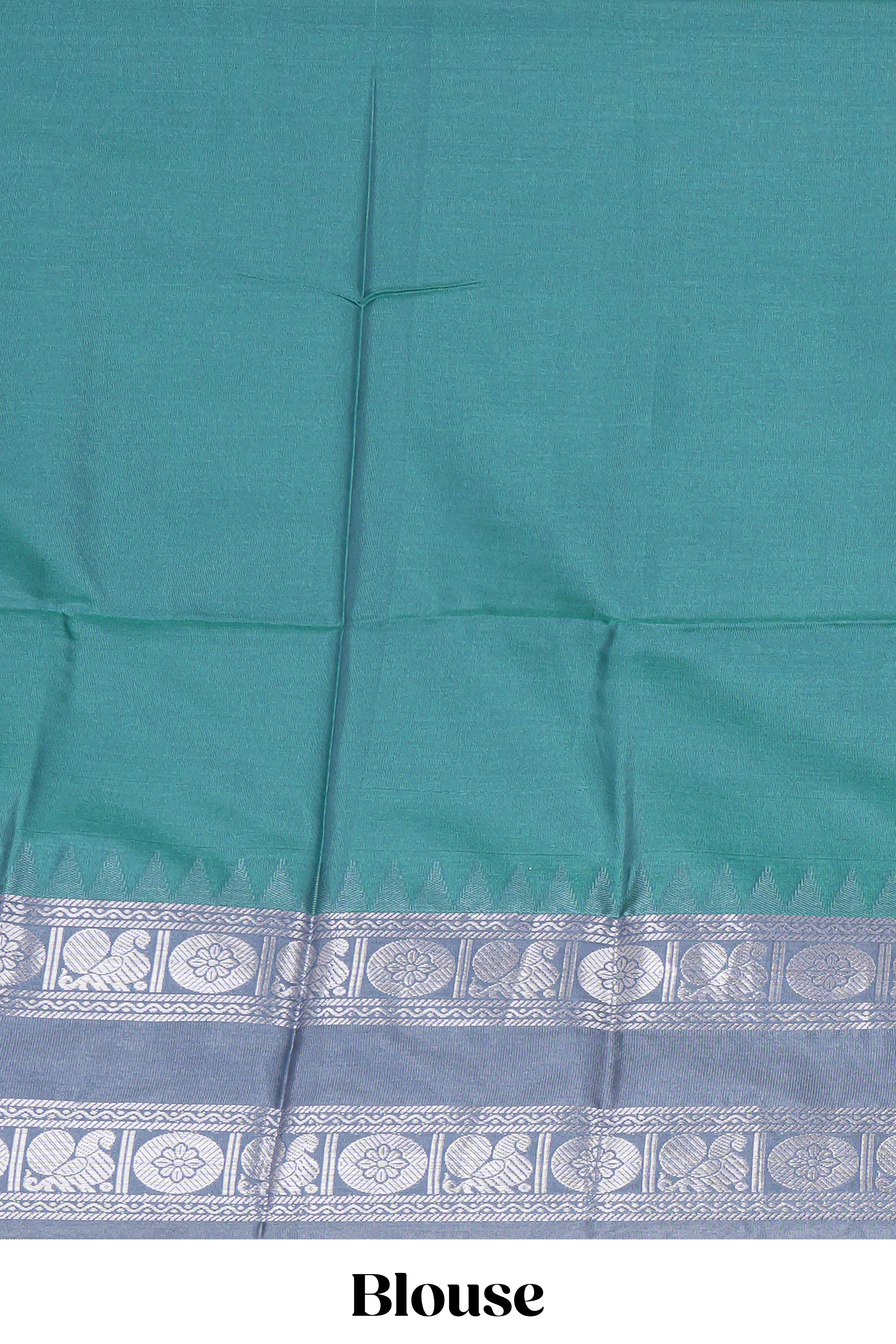 Teal blue geometric zari motifs design kathan silk saree with contrast border and matching blouse