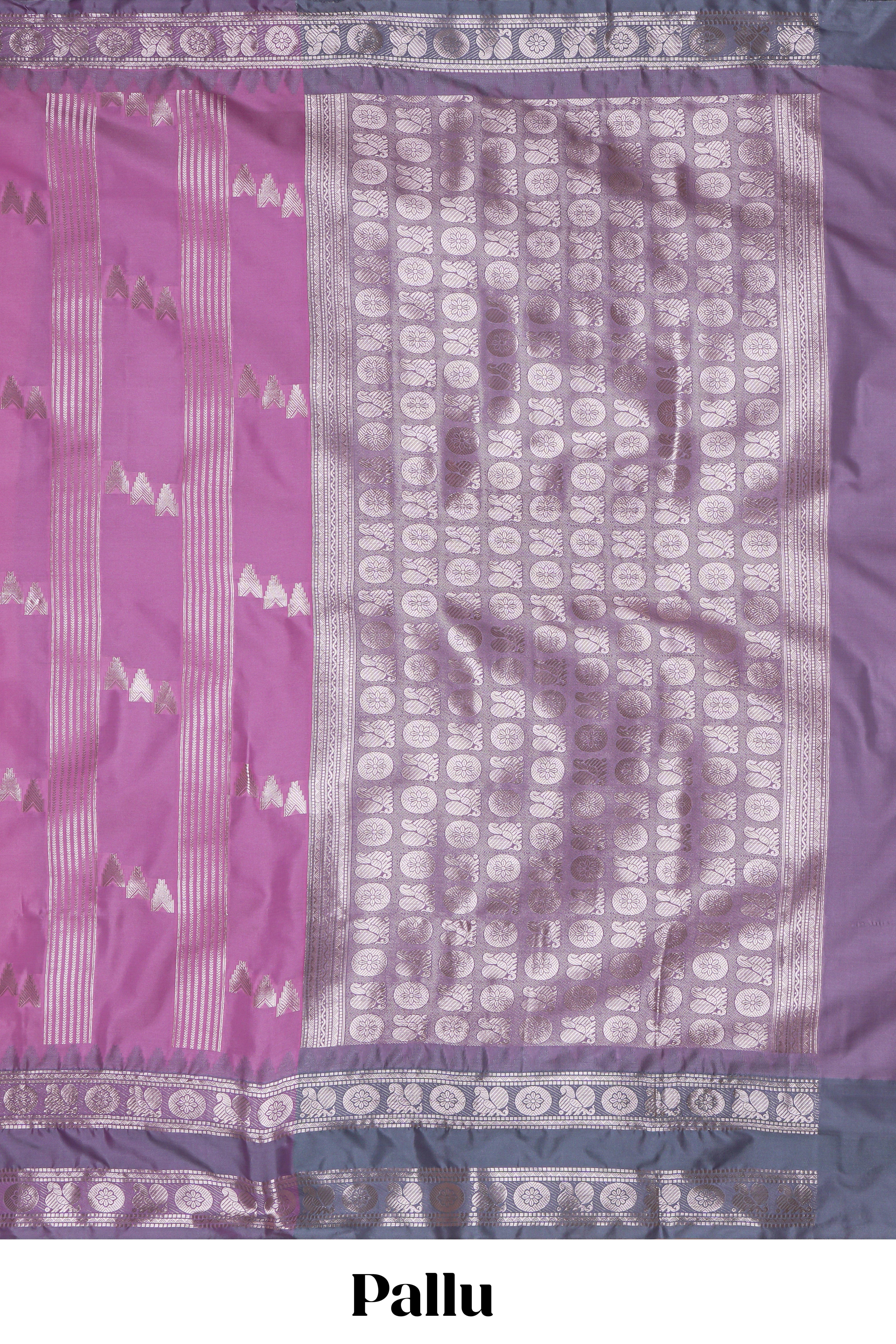 Lavender geometric zari motifs design kathan silk saree with contrast border and matching blouse