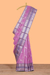 Pink geometric zari motifs design kathan silk saree with contrast border and matching blouse