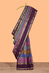 Multi color striped zari design kathan silk saree with self zari border and contrast striped blouse