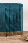 Midnight green plain kota cotton saree with contrast border and geometic floral design blouse