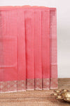 Pink checked kota cotton saree with contrast border and floral design blouse