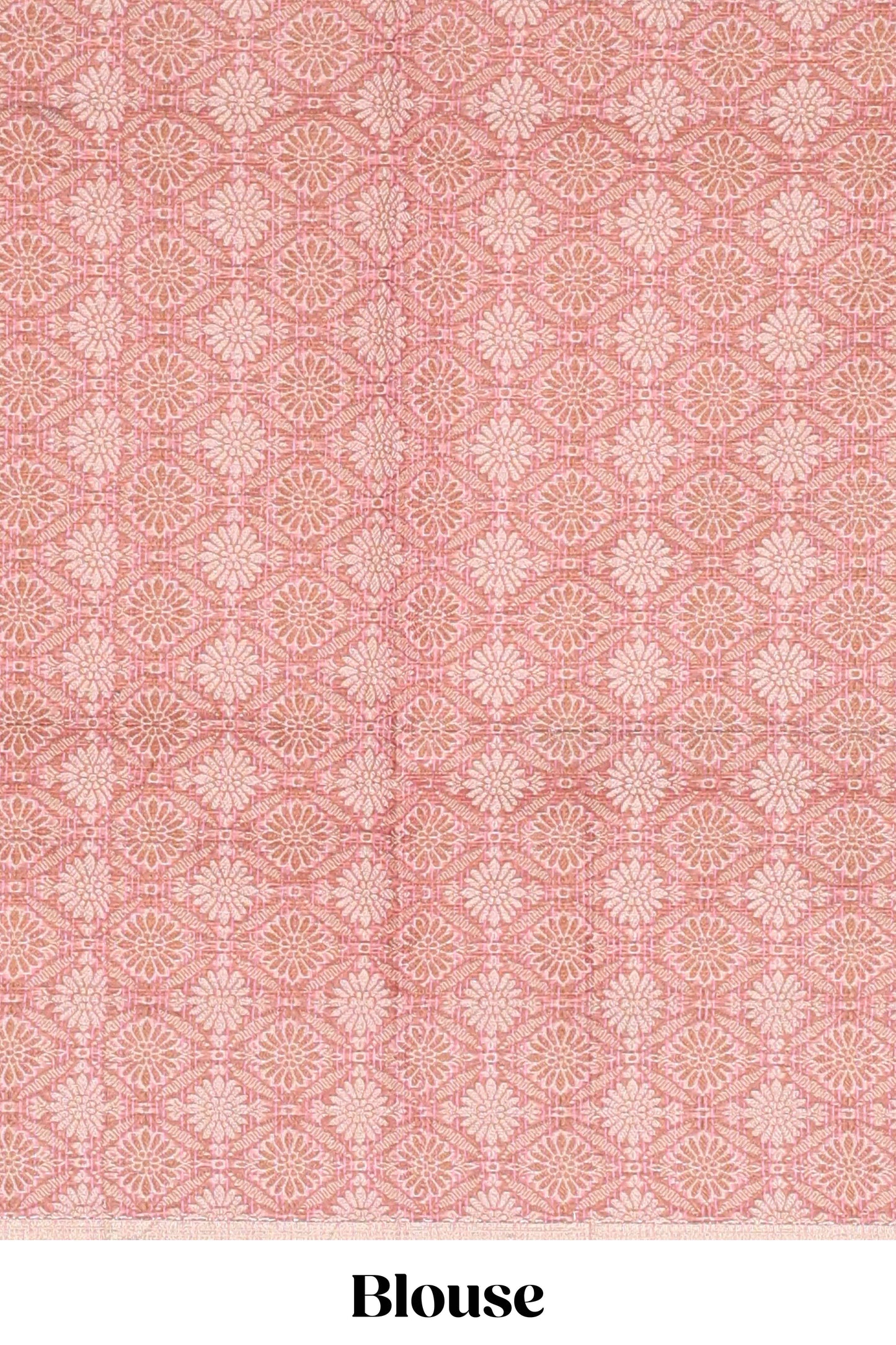 Pink checked kota cotton saree with contrast border and floral design blouse