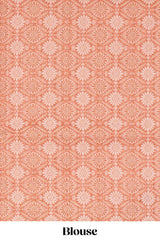 Orange checked kota cotton saree with contrast border and floral design blouse