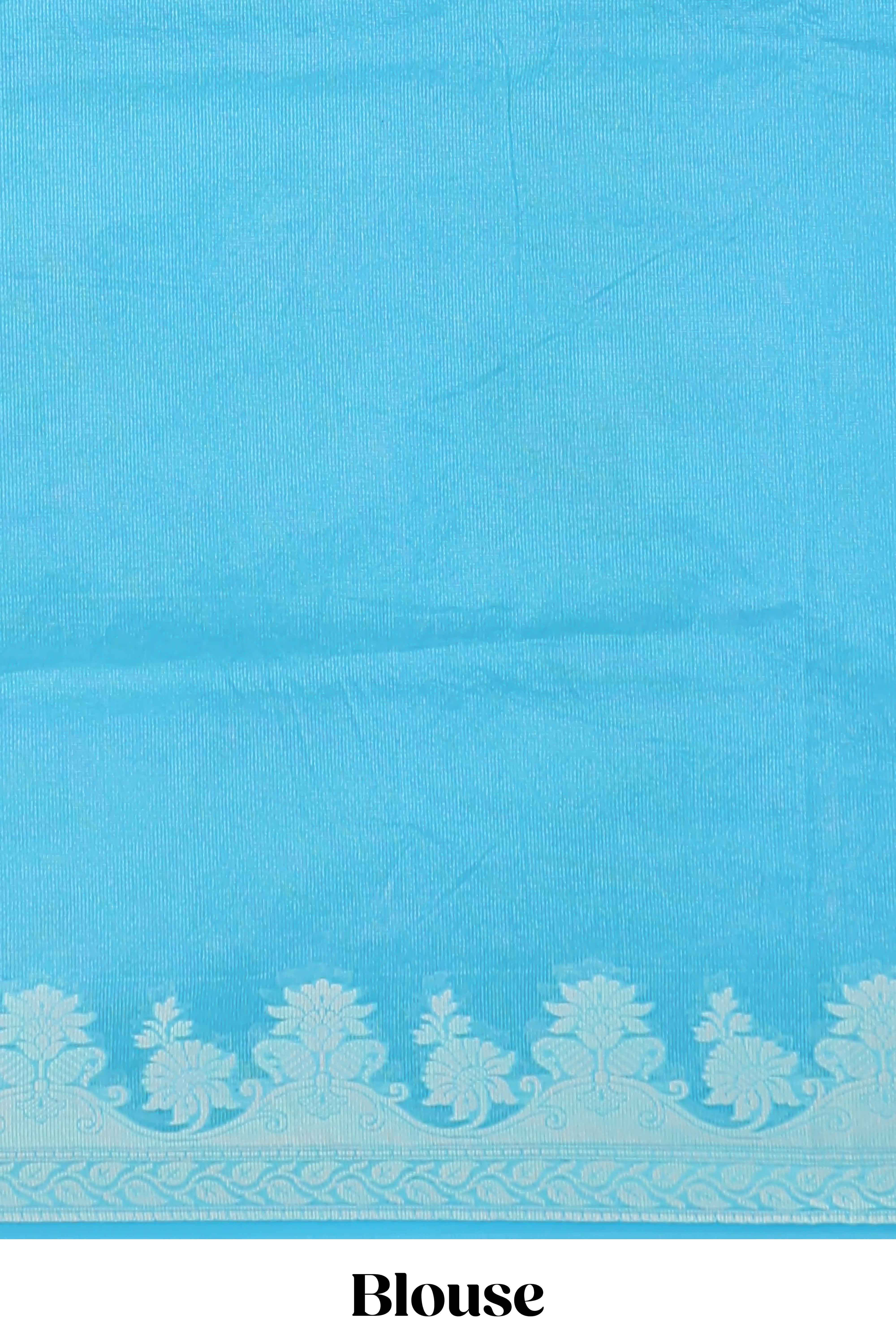 Blue leaf design kota cotton saree with self border and matching blouse