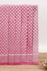 Pink floral design kota cotton saree with self border and contrast floral print blouse