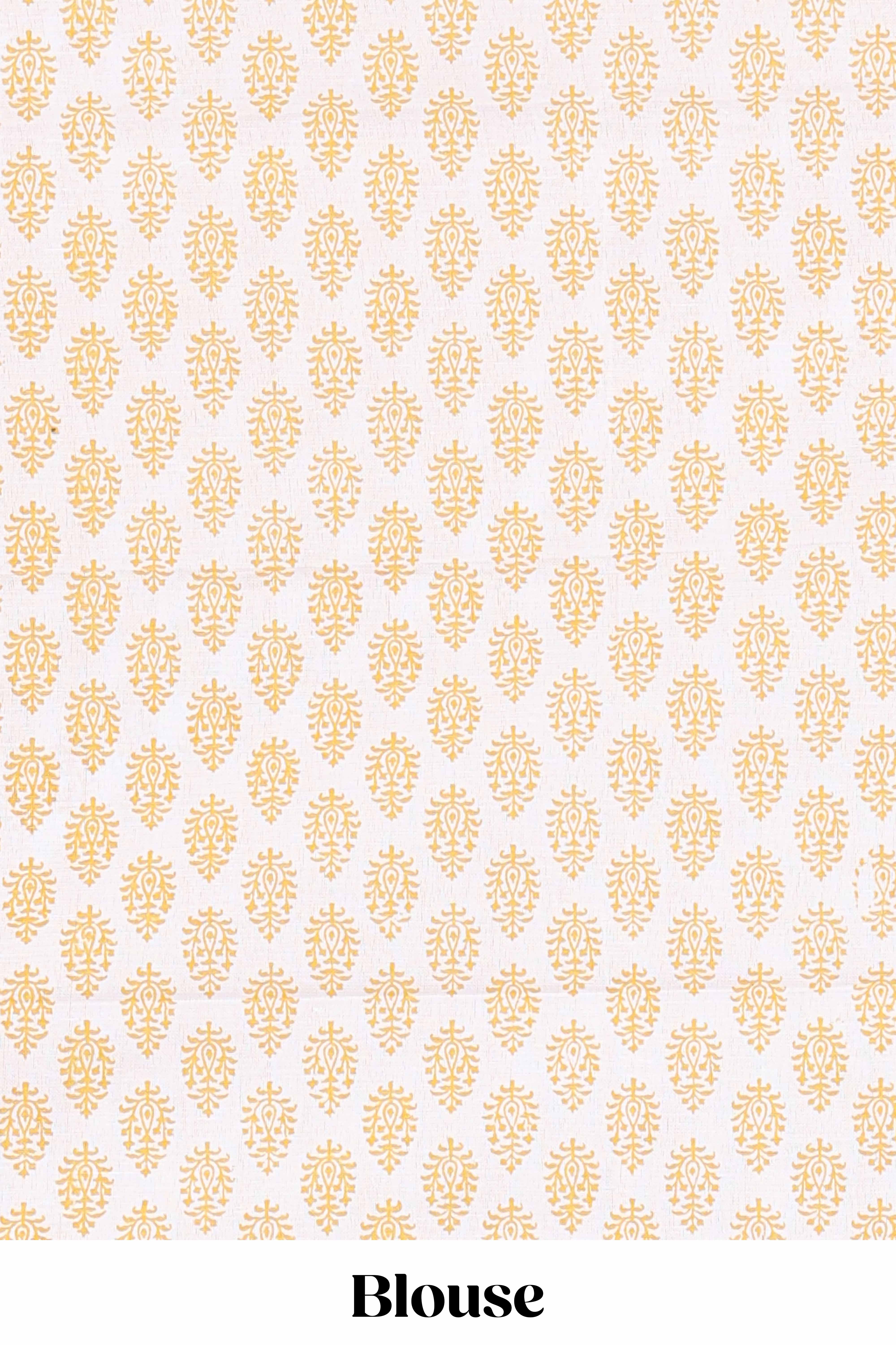 Yellow checked design kota cotton saree with self border and contrast floral print blouse