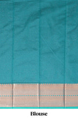 Rich magenta tussar saree with gold zari floral buttas teal zari border and woven zari pallu with contrast blouse piece
