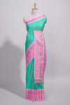 Aqua green kotta cotton saree with zari floral buttas a rich zari border and woven zari pallu with matching blouse piece
