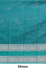 Violet color tussar saree with silver zari square buttas retta petta zari border and woven zari pallu with contrast blouse piece