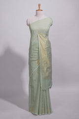 Pastel green Kotta saree with gold woven checks and buttawith rich gold zari woven pallu with matching blouse
