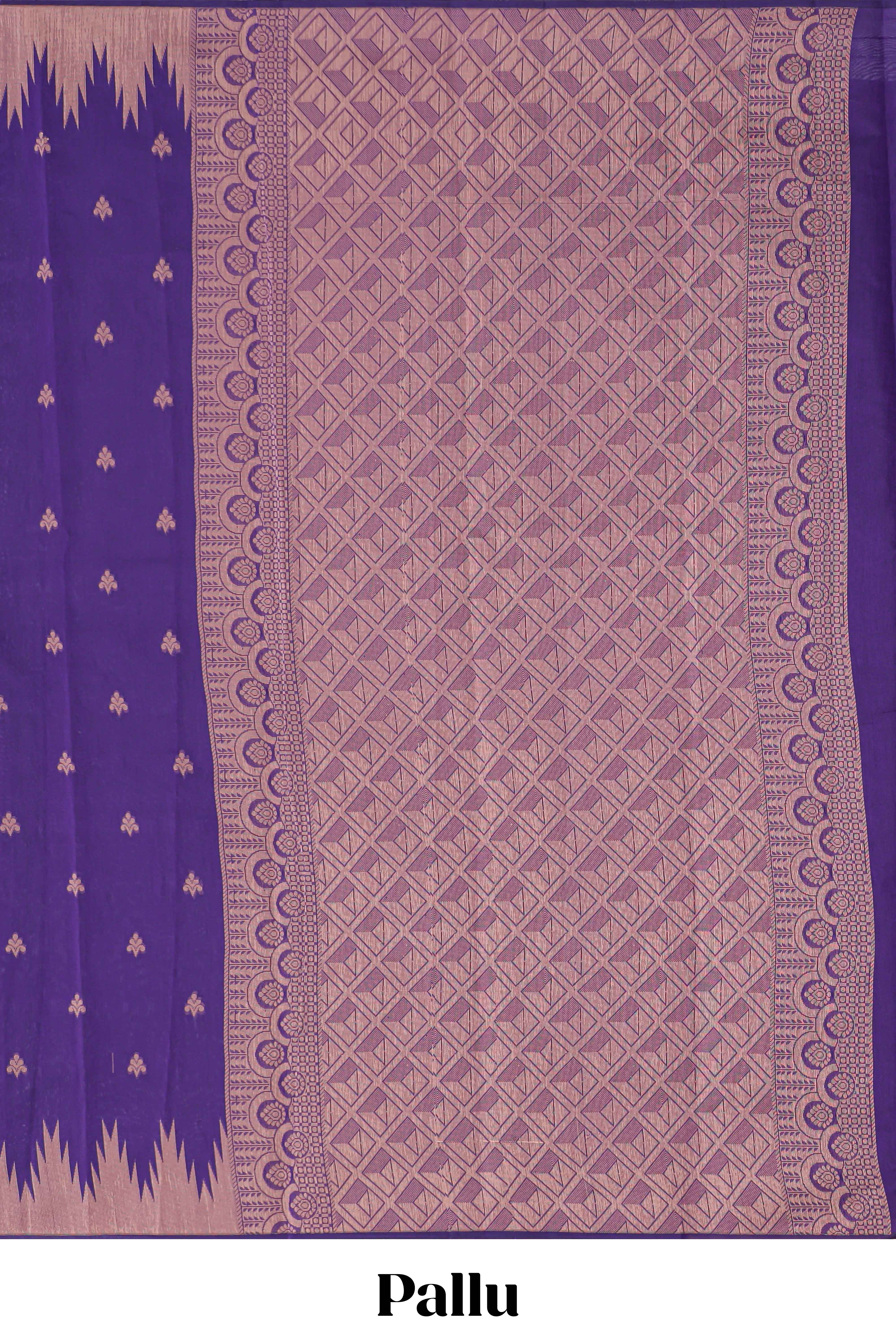 Violet floral motifs kota saree with contrast temple zari border and matching plain blouse