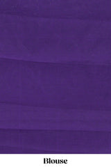 Violet floral motifs kota saree with contrast temple zari border and matching plain blouse