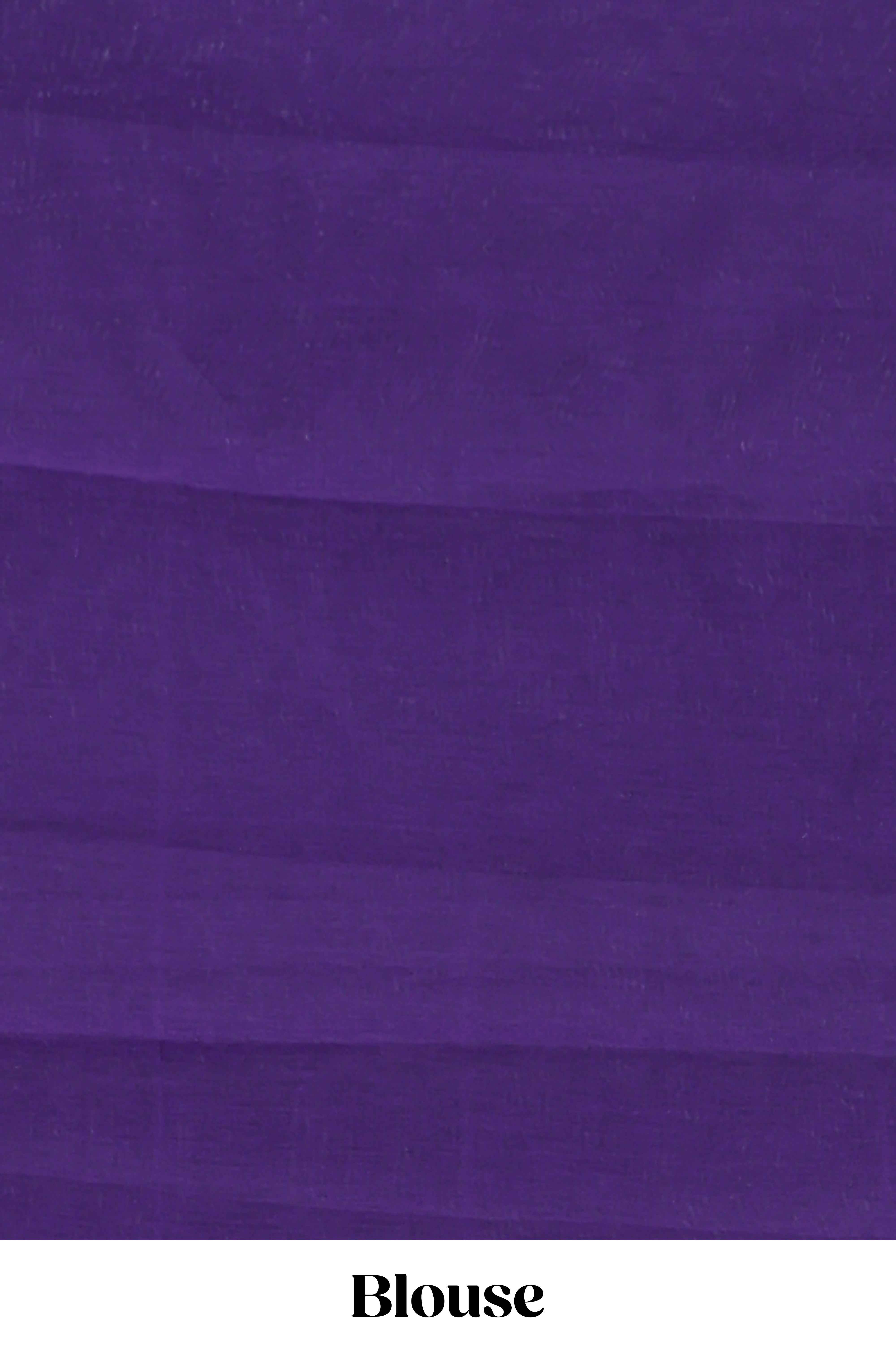 Violet floral motifs kota saree with contrast temple zari border and matching plain blouse