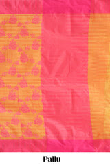 Yellow checked floral design kota cotton saree with contrast border and striped blouse