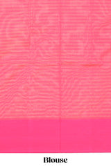Yellow checked floral design kota cotton saree with contrast border and striped blouse