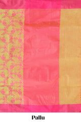 Green checked floral design kota cotton saree with contrast border and striped blouse