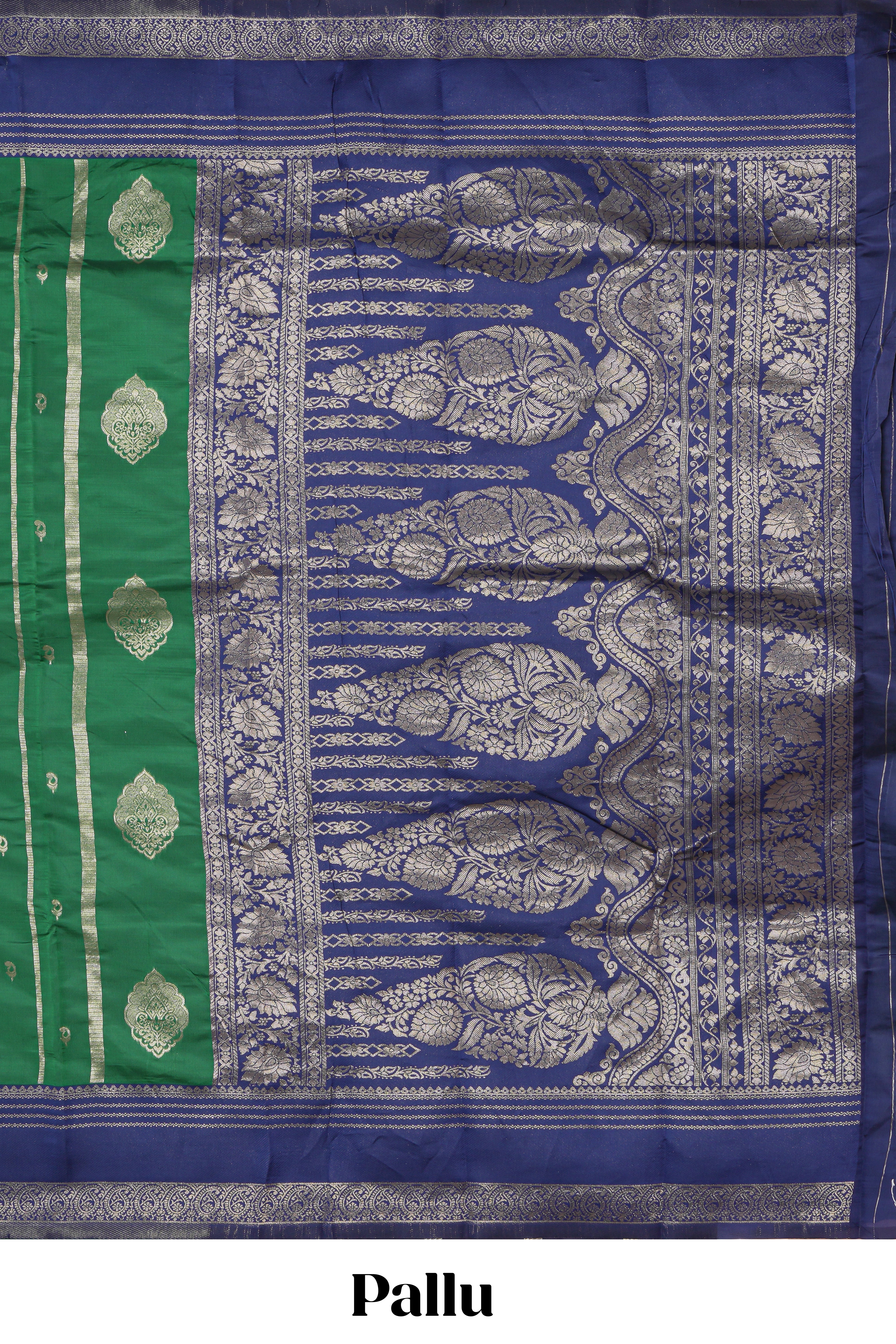 Green striped zari motifs design kota cotton saree with contrast zari border and motifs blouse