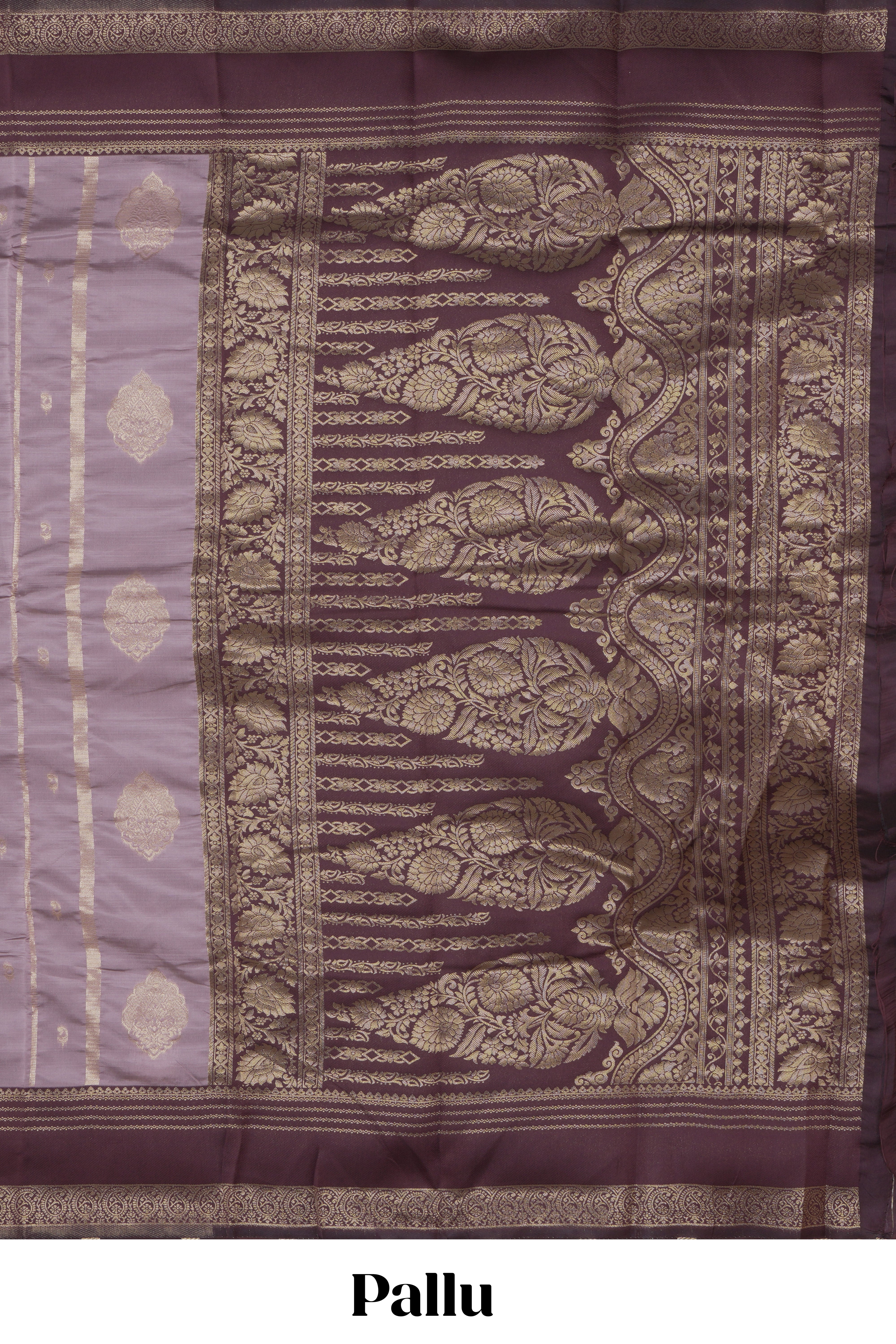 Lavender striped zari motifs design kota cotton saree with contrast zari border and motifs blouse