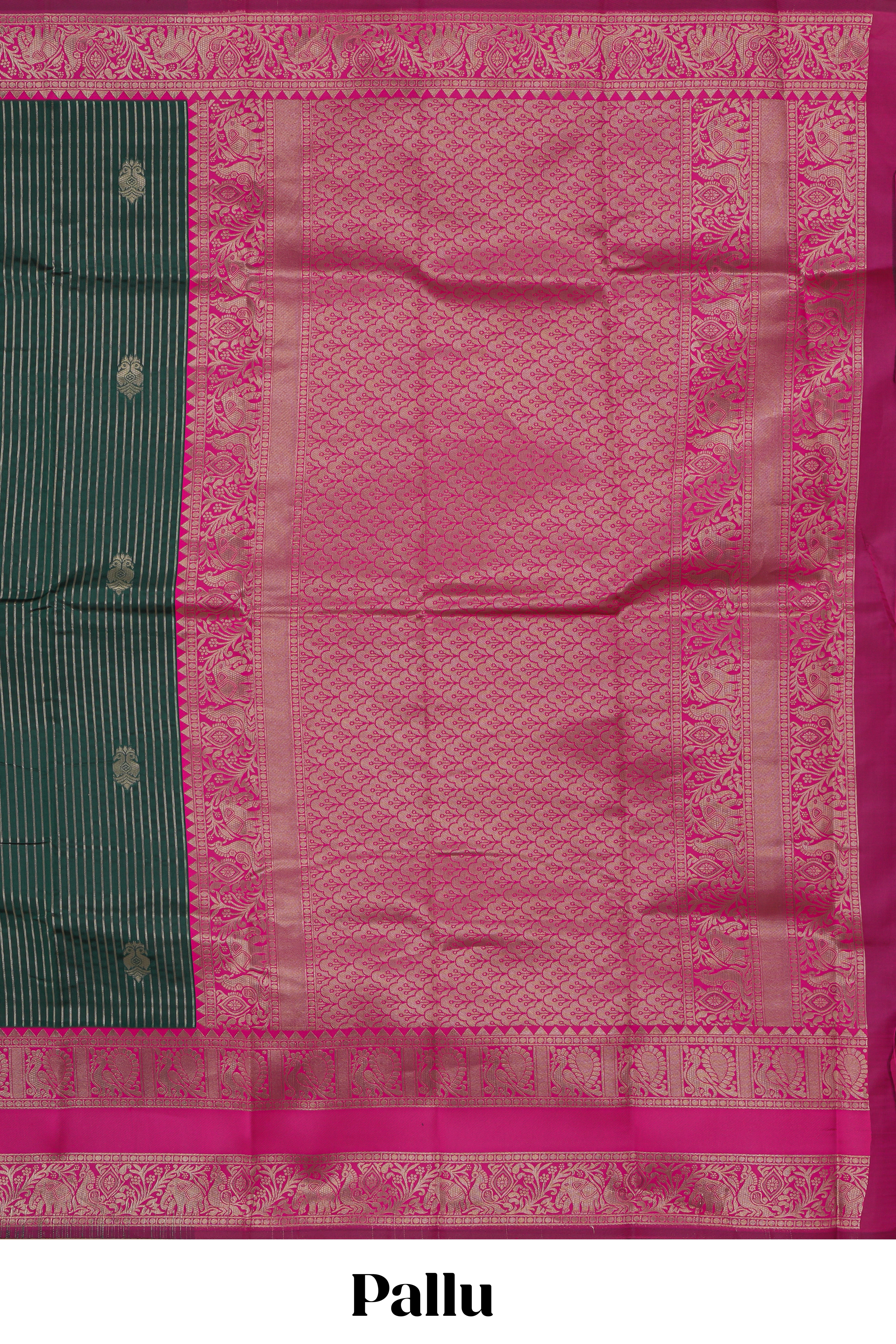 Green striped zari motifs design kota cotton saree with contrast zari border and motifs blouse